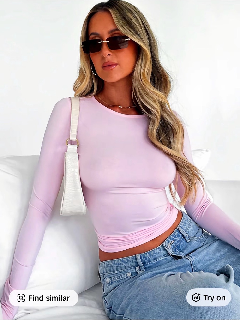 Women’s Long Sleeve Crewneck Top - Pink - Small